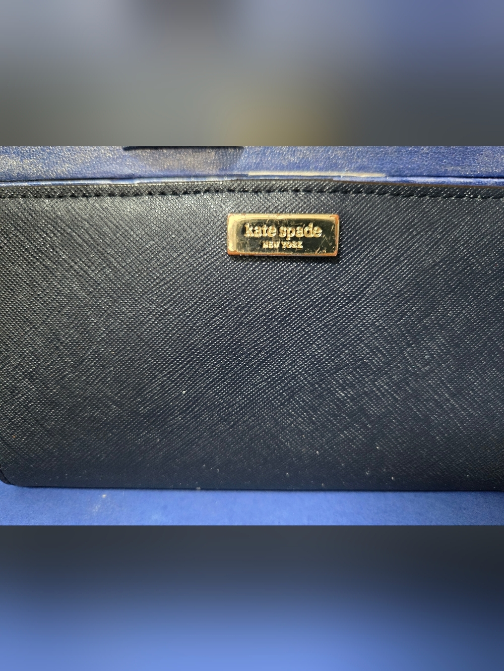kate spade Navy Saffiano Leather Wallet with Gold Plaque